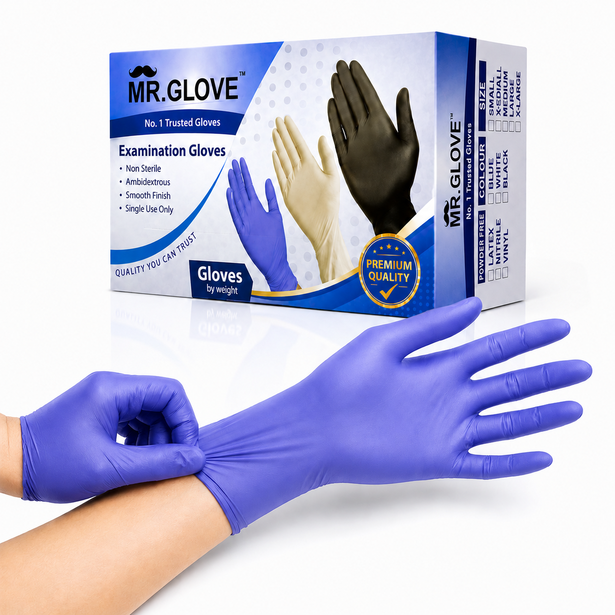 ChatGPT Image Aug 29, 2026, 03_37_20 PM Mr Glove Blue Nitrile Examination Gloves – Powder-Free, Blue, 100 Pcs, (Size : S,M,L) - Image 1